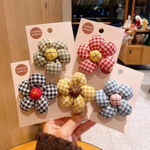 Korean Style Cute Padded Sunflower Hair Clip For Girls Gingham Cloth 3D Floral Handmade Hairpin Kids Hair Accessories