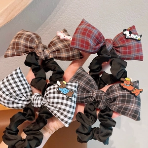 Coletero Grande de Lazo de Tela a Cuadros Con Decoración de Perro Animado Lazo de Pelo Dulce para Niñas Estilo Colegial