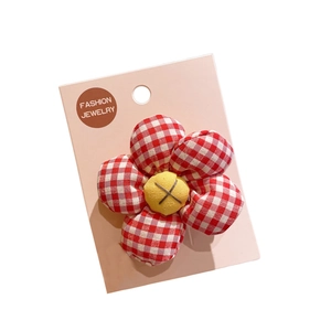 Cute red and white checkered sunflower fabric hair clip on fashion jewelry card