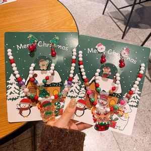 Collezione di Gioielli Natalizi per Bambini Collana Bracciale Orecchini Anello Cartone Animato Babbo Natale Renna Pupazzo di Neve