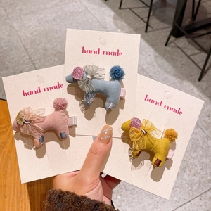Lot de 3 barrettes à cheveux chiot en tissu 3D fait main avec dentelle et queue en peluche