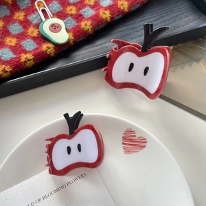 Pinces à cheveux mignonnes en forme de pomme rouge et blanche, lot de deux clips
