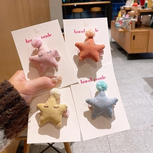 Lot de barrettes étoile en peluche rose, orange, jaune et bleu avec broderie mignonne