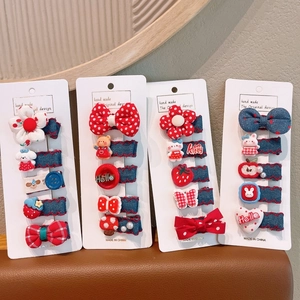 Barrettes à Cheveux Coeur Bleu Denim pour Enfants Dessin Animé Animal Noeud Étoile Accessoires de Cheveux Fait Main Tissu Résine Pinces BB