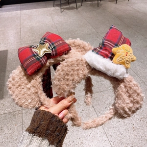Serre-têtes de Noël en peluche avec nœud écossais rouge et bonnet de Père Noël