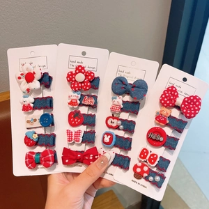 Lot de 20 barrettes enfant en denim bleu avec cœurs, étoiles et motifs animaux