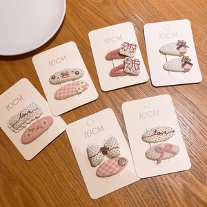 Lot de barrettes à cheveux rose à carreaux avec broderie ours pour fillettes