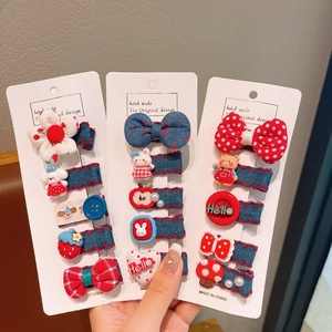 Set de barrettes pour filles avec nœuds en denim, fleurs et motifs de cœur mignons