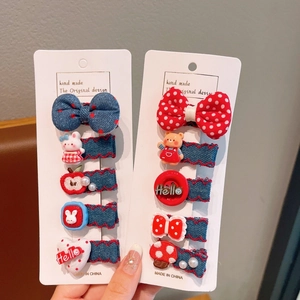Lot de barrettes pour enfants en jean bleu avec motifs cœur, ours et lapin mignons