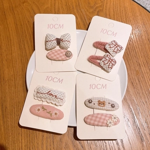 Lot de barrettes à cheveux roses à carreaux pour filles avec broderies fleurs et ours