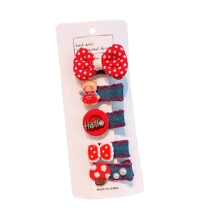 Set de 5 barrettes cheveux filles bleu denim avec motifs cœur, étoile et oursons