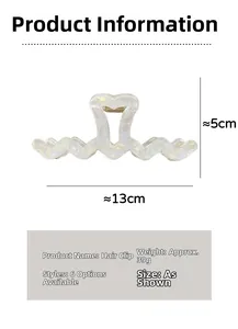 Detailed view of the 13cm iridescent pearl white wave hair claw clip with heart top detail