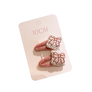 Barrettes à cheveux à carreaux roses pour filles avec broderie nœud et bords tricotés