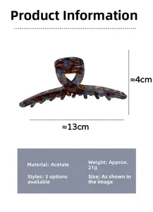 Vue détaillée de la pince à cheveux en acétate fait main avec dimensions de taille 13cm