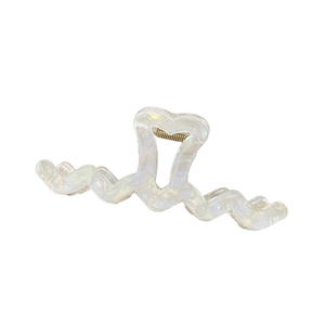 Iridescent white large wave hair claw clip with heart-shaped grip for thick hair