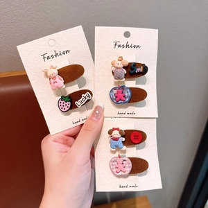 Lot de 3 barrettes à cheveux en velours de style coréen avec ours et lapin mignons