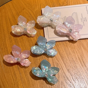 Pince à Cheveux Fleur Iridescente Sirène en Acétate Perlé Avec Strass pour Femme Accessoire de Cheveux Floral Élégant