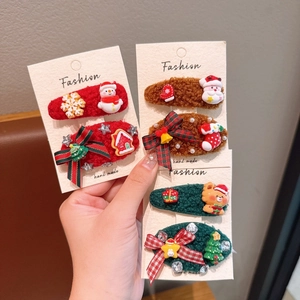 Détails de barrettes de Noël en peluche avec motifs Père Noël, bonhomme de neige