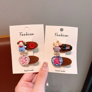 Barrettes à cheveux floquées fait main pour filles avec oursons et chiots mignons