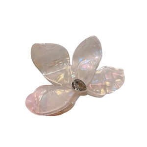 Pince à cheveux fleur de bougainvillier blanc iridescent avec diamant goutte scintillant