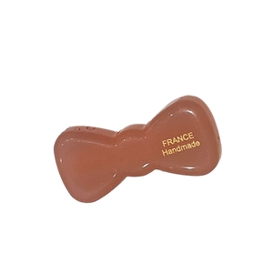 Brown acetate bow hair clip with gold France Handmade lettering for elegant styling