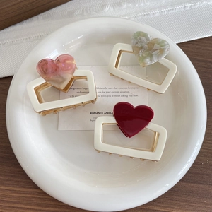 Elegant Heart Acetate Shark Clip Marble Texture Hair Claw Rectangular Alloy Hair Clips For Women Fresh Hair Accessory
