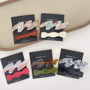 Lot de 5 barrettes à cheveux en acide acétique ondulées aux couleurs marbrées et unies
