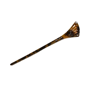 Vintage acetate hair stick with tortoiseshell pattern, fan-shaped tail, and white pearl detail