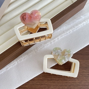 Exquisite 6cm heart claw clips in marble pink and green acetate with gold metal base