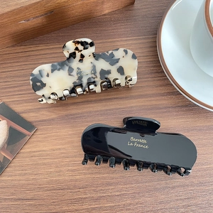 French style leopard pattern acetate hair claw clip and black hair barrette set