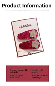 Détail des barrettes à paillettes rose pour filles avec étoile dorée et mesure de 7cm