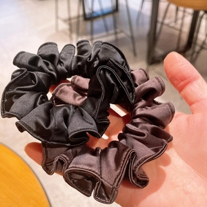 Satin scrunchies set in black and coffee brown with high elastic silk-like finish