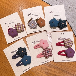 Ensemble de Barrettes et Élastiques à Cheveux en Tissu Fait à la Main Fleur Étoile Carreaux pour Filles Enfants Accessoires Cheveux