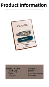 Détail de barrettes à cheveux ondulées de 6cm aux couleurs acidulées sur carte