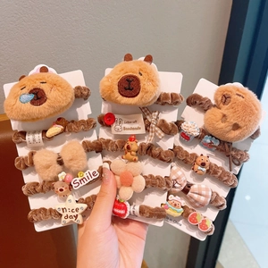 Süße Capybara Plüsch Haargummis Set mit Cartoon Puppen und Schleifen für Mädchen