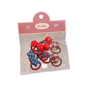 Set of cute floral plaid hair ties for girls in transparent packaging with pink header