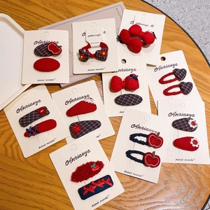 Barrettes à Cheveux Douces Rouge à Carreaux Floral Fruit Nœud pour Enfants Filles Tissu Fait à Main Accessoires Cheveux Cadeau