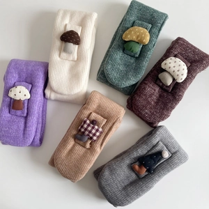 Winter knitted children's accessories featuring cute 3D mushroom and tree decorations