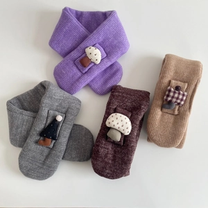 Thick knitted scarves for kids with cute 3D mushroom and tree decorations