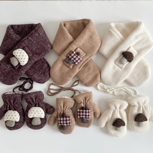 Kids Warm Winter Knitted Mitten And Scarf Set Cute Cartoon Mushroom Tree Thick Cold Protection Neck Scarf For Boys Girls