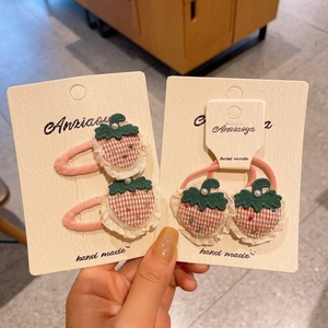 Erdbeere Haarklammern Set mit Spitze, rosa Karomuster und Perlen für Mädchen