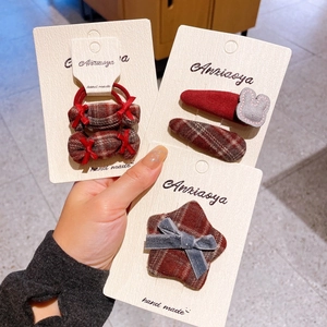 Korean style plaid bow hairpins and scrunchies set for girls with rabbit decoration