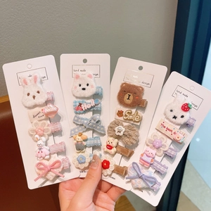 Détail de lots de 5 barrettes de dessin animé avec animaux en peluche et nœuds fleuris