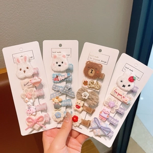 Lot de 5 jolies barrettes à cheveux cartoon pour filles avec motifs fleurs et animaux