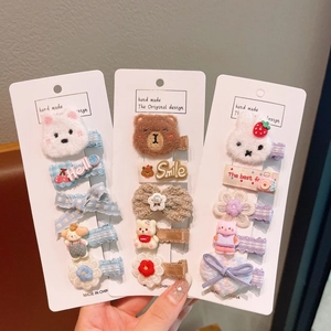 Lot de 5 barrettes mignonnes pour filles avec animaux en peluche, nœuds et fleurs