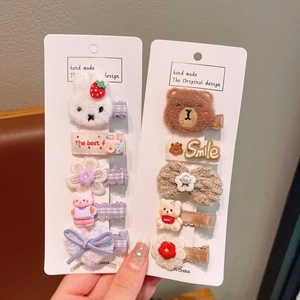 Lot de 5 jolies barrettes à cheveux cartoon pour filles avec ours en peluche et fleurs