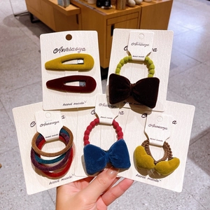 Retro velvet bow scrunchies and hair clips set in assorted vintage colors for women
