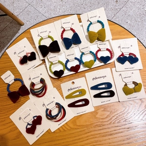 Handmade Vintage Velvet Bow Hair Ties Kids Heart Pattern Hair Rings BB Clips Set Elastic Ponytail Holder Hair Accessories