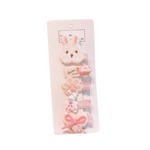Lot de 5 jolies barrettes pour filles avec lapins en peluche et broderie florale