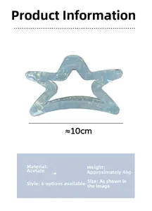 Macro view of blue acetate hollow star hair claw with 10cm size and 46g weight specs